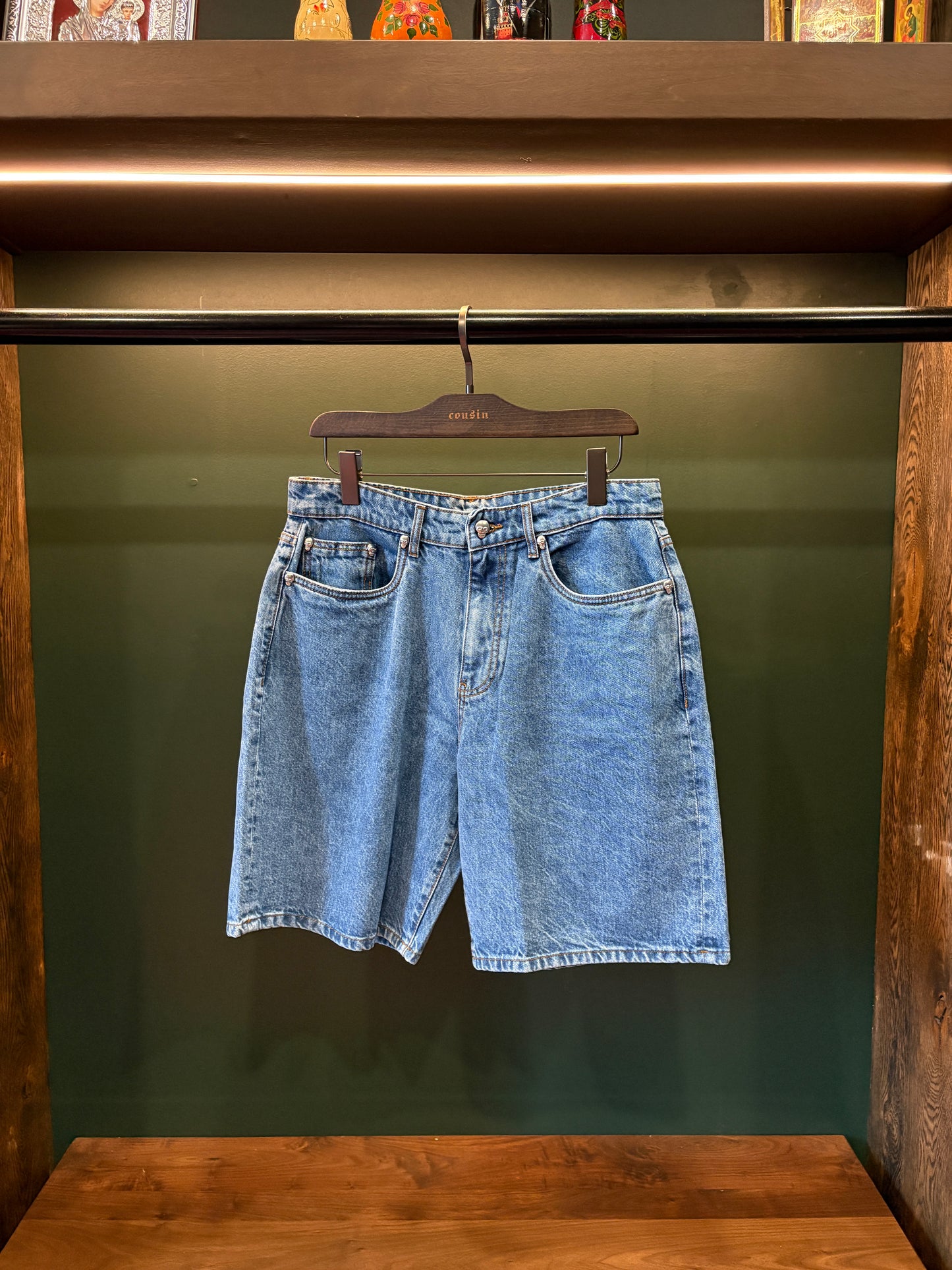 Stone Wash Denim Shorts