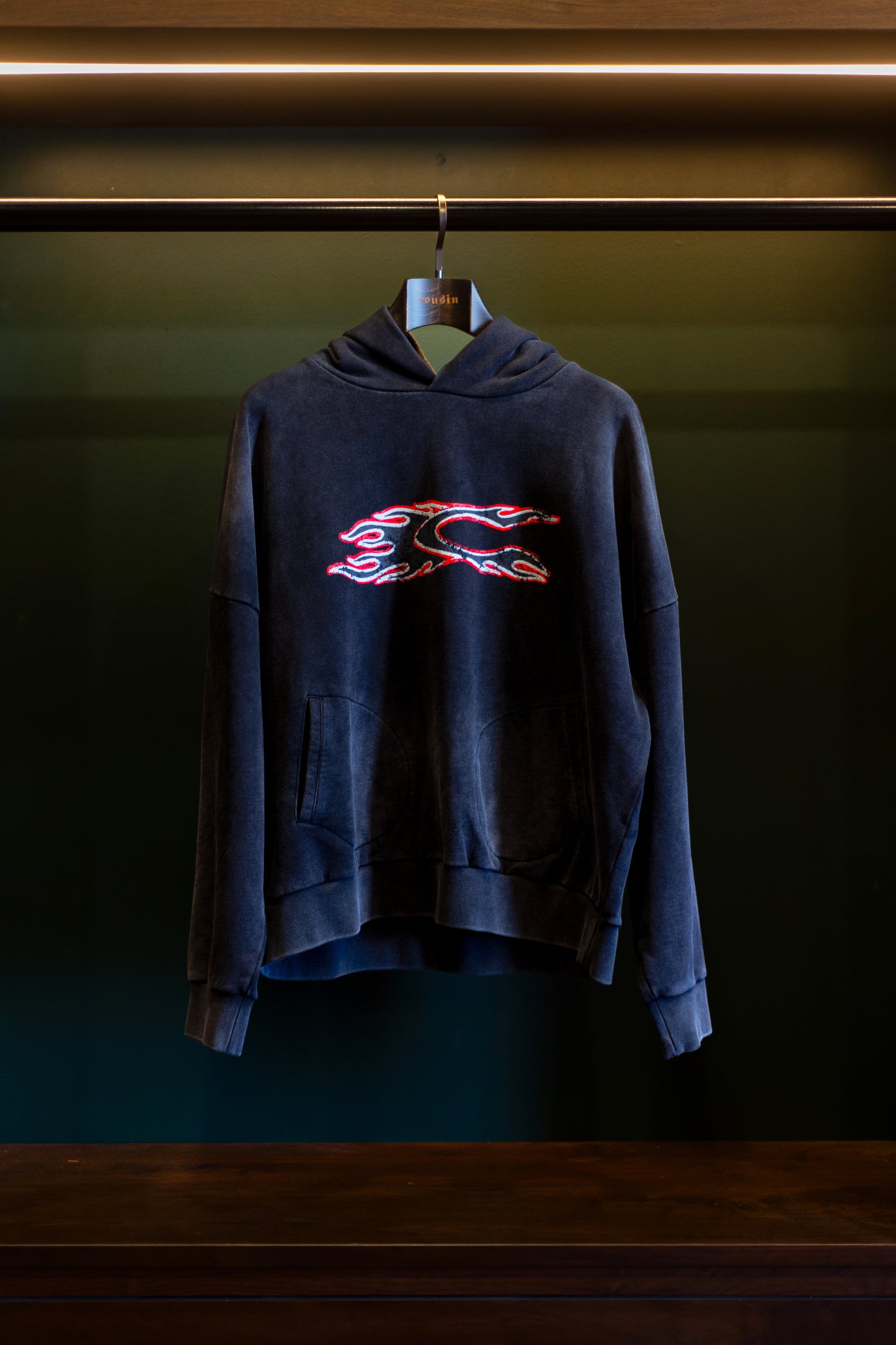 Cousin C Flame Hoodie Washed Black