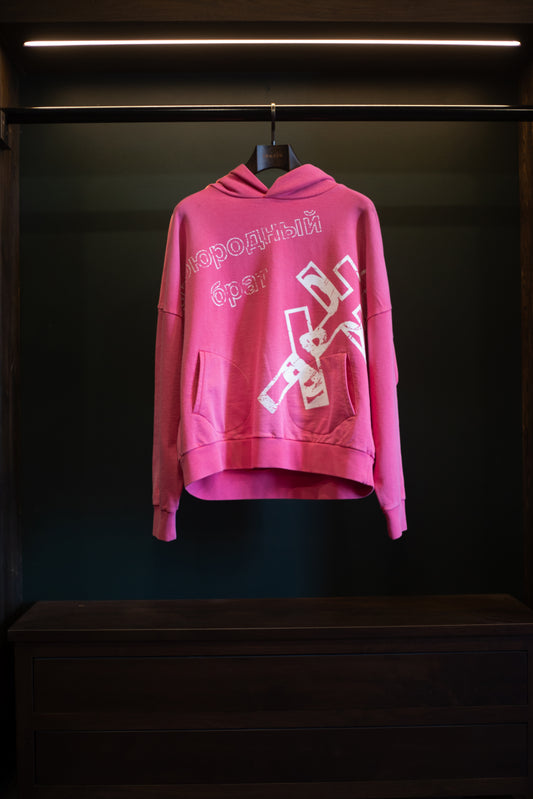 Cousin Orthodox Cross Skull Hoodie Washed Pink