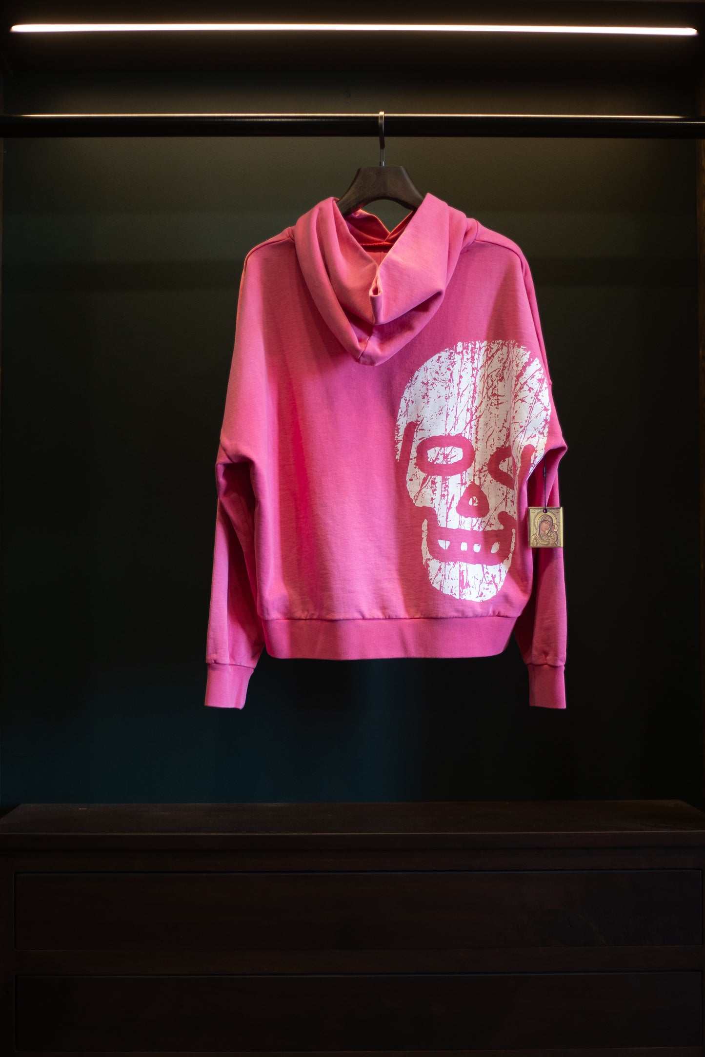 Cousin Orthodox Cross Skull Hoodie Washed Pink