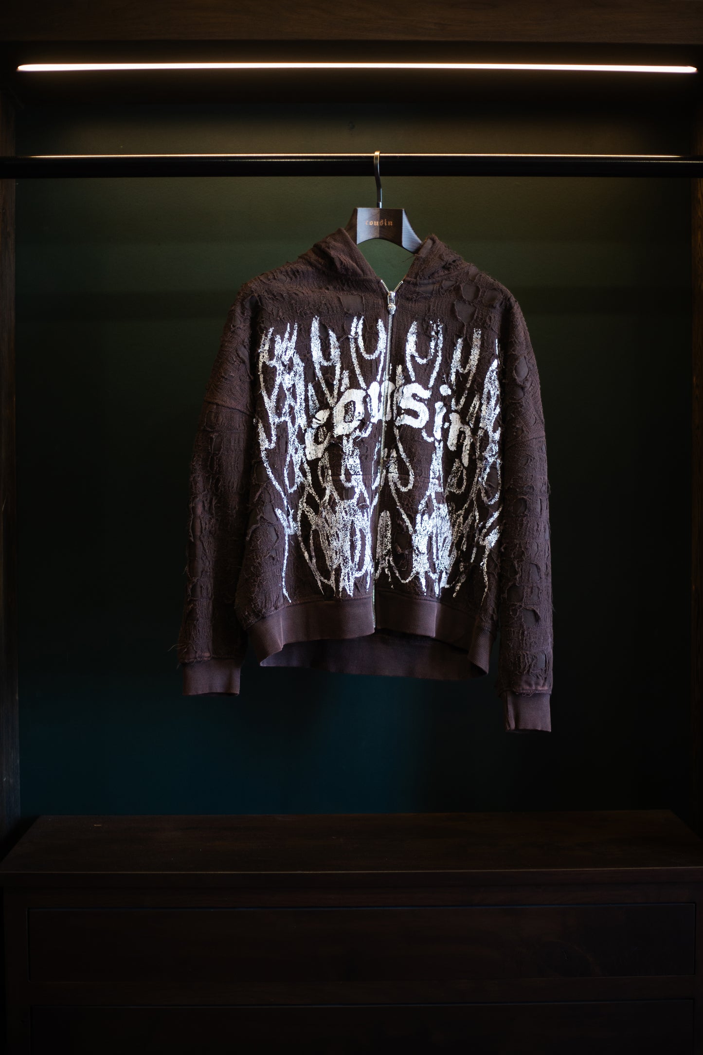 Cousin Bandage Zip Up Hoodie Washed Brown