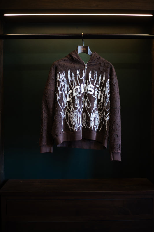 Cousin Bandage Zip Up Hoodie Washed Brown