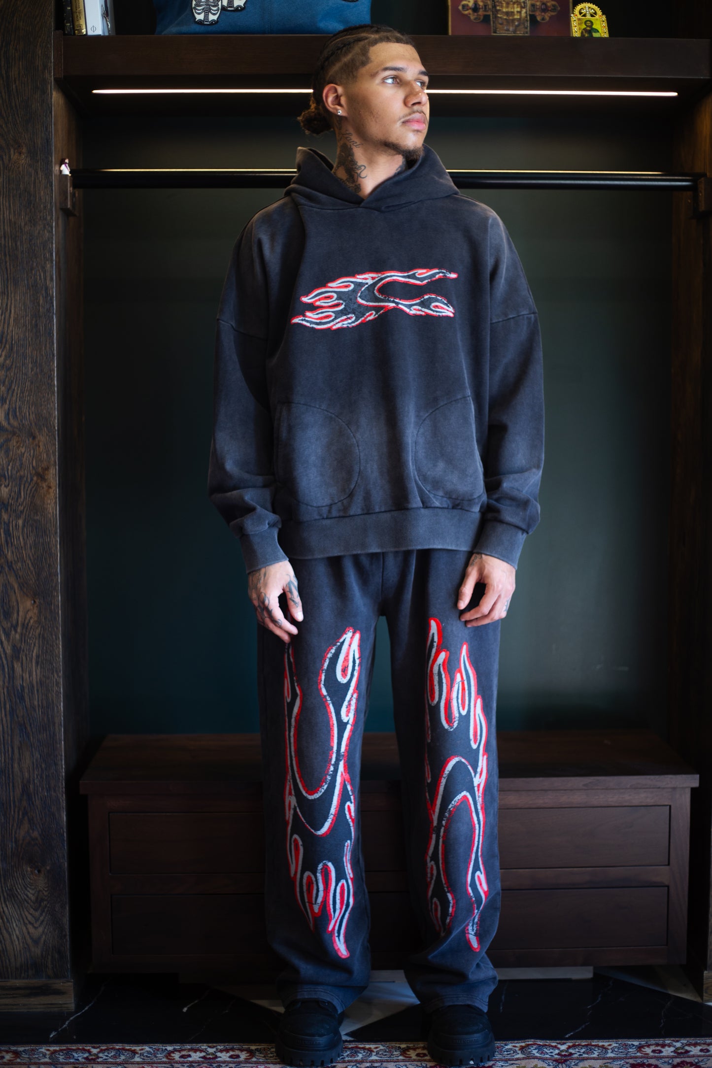 Cousin C Flame Sweats Washed Black