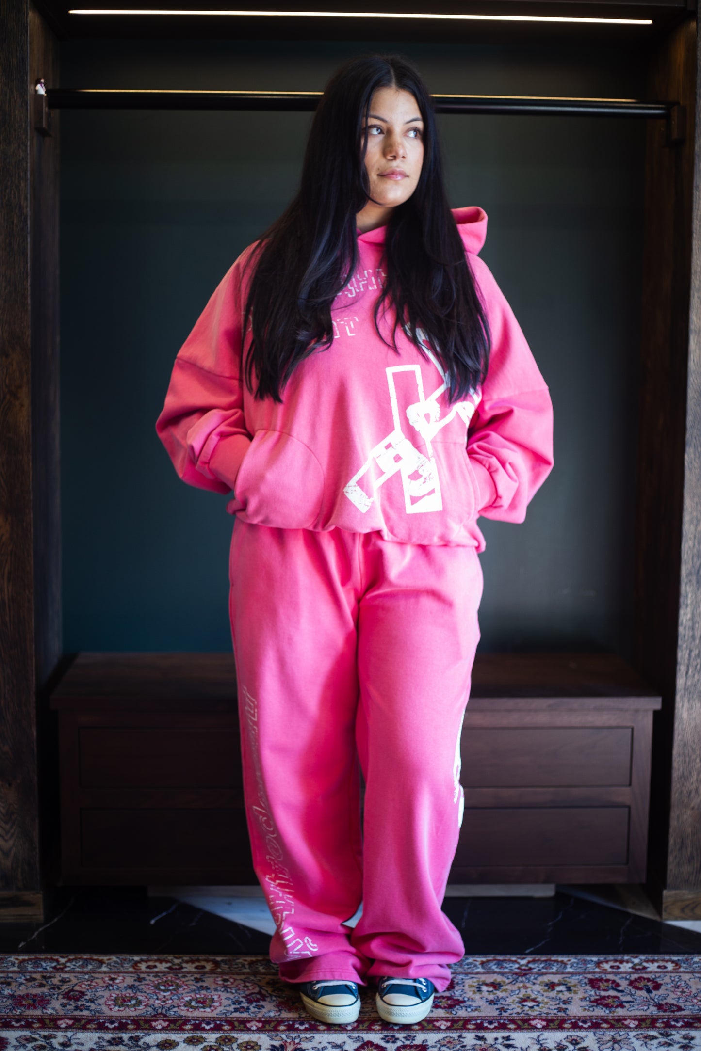 Cousin Orthodox Cross Skull Hoodie Washed Pink