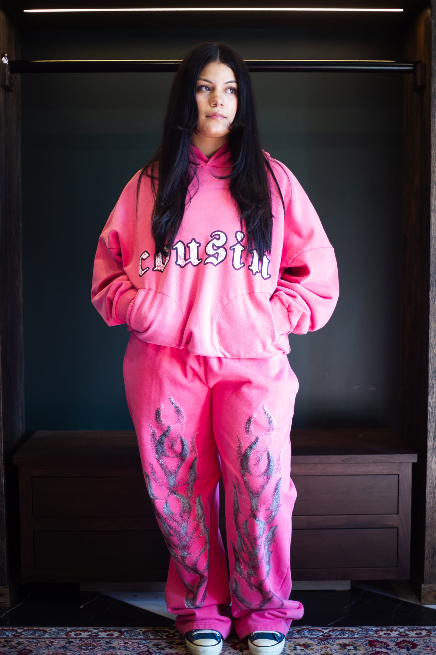 Cousin Tri Color Flame Sweats Washed Pink