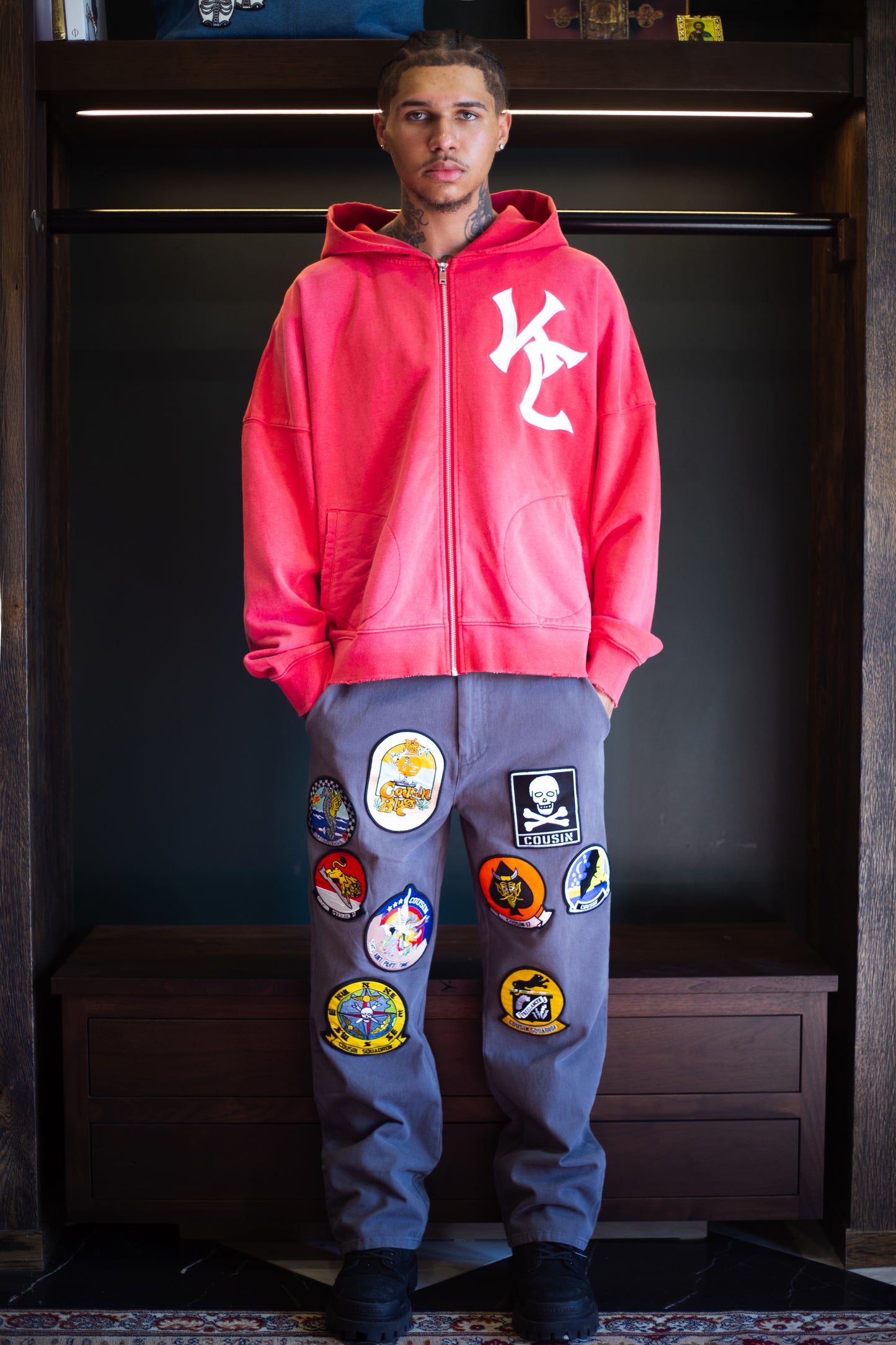 Cousin Embroidered KC Zip Up Vintage Red