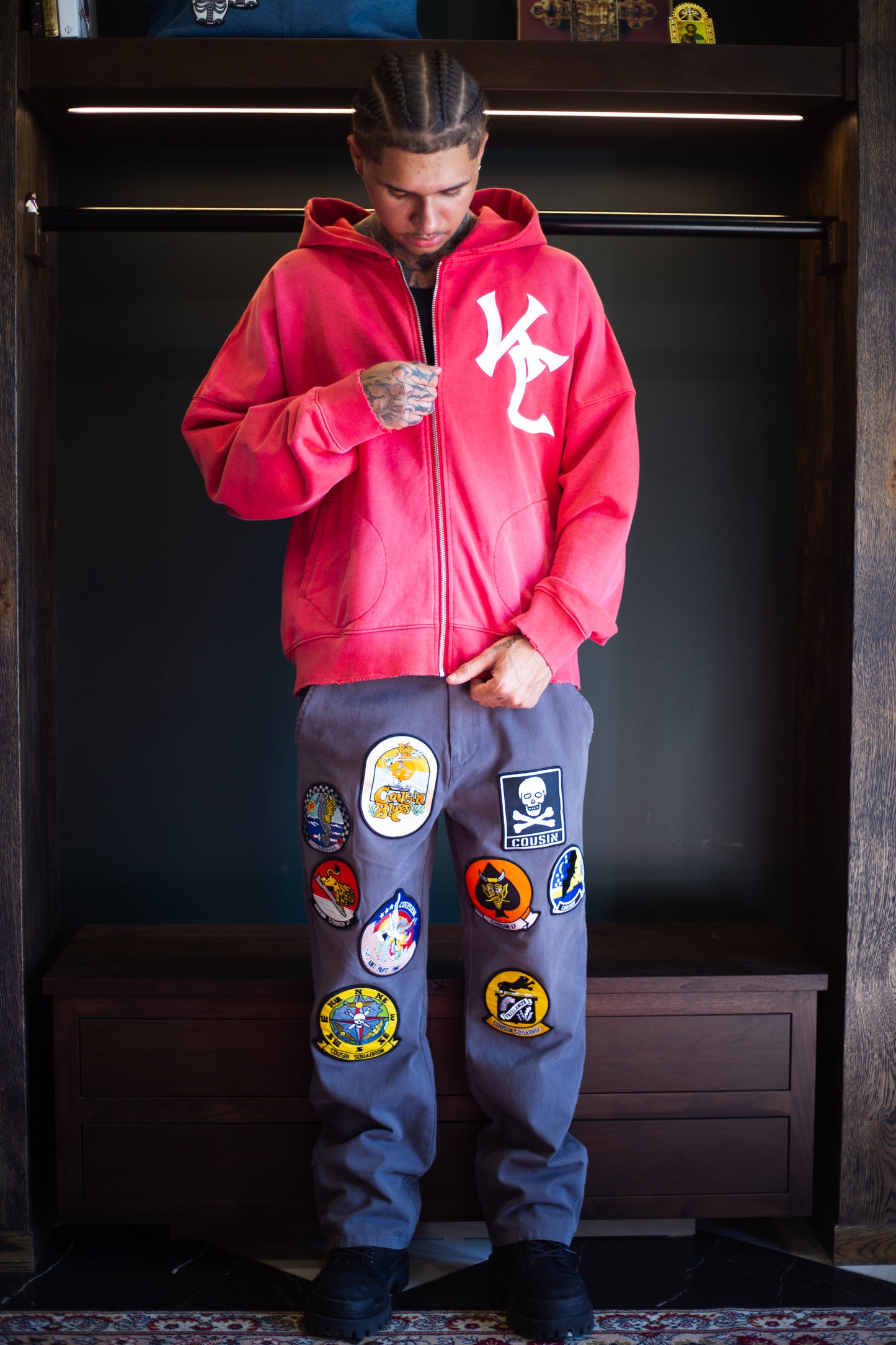Cousin Twill Army Patchwork Cropped Mechanic Pants