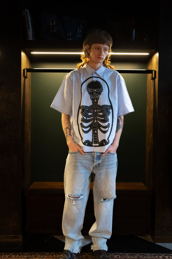 Cousin Matryoshka Oxford Short Sleeve Button Down Blue