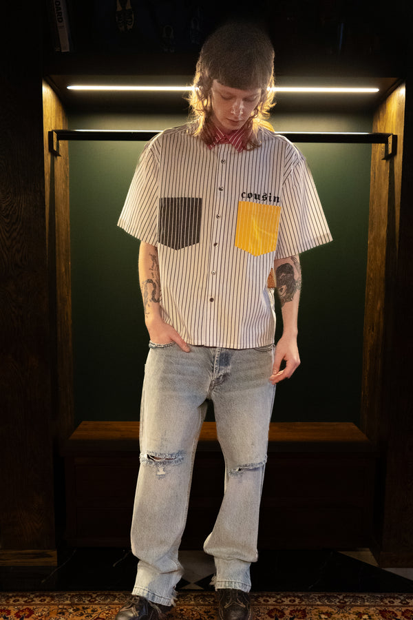 Cousin Striped Mechanic Button